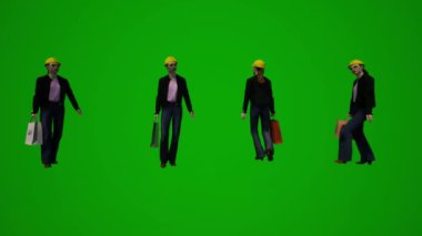 3D çoklu bina denetleyicileri yeşil ekran yürüyüşü ve çalışma ve alışveriş ve birden fazla farklı görünüm ve yüksek kalite kroma rahatlatma