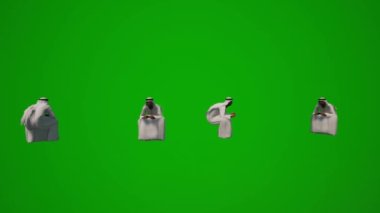 Üç boyutlu Arap erkek Arap kıyafetleri, farklı yeşil ekran oturma ve konuşma ve cep telefonlarıyla çalışma birden fazla görünüm ve krom sergi