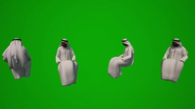 Üç boyutlu Arap şeyhleri. Farklı Arap giysileri. Yeşil ekran.