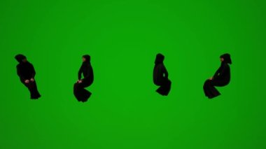 3D grup farklı Müslüman Amerikalı ve Afrikalı kadınlar yeşil ekranda oturuyorlar iş arkadaşlarıyla konuşuyorlar ve cep telefonu ofislerini kontrol ediyorlar.