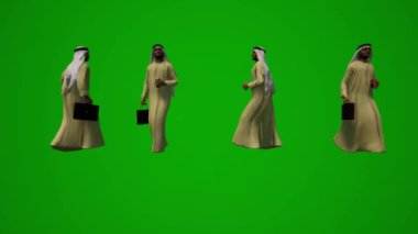 3D grup farklı BAE ve Arap Müslüman erkekler yeşil ekran arkaplan konuşan cep telefonu ve iş arkadaşları ve cep telefonu ofisini kontrol