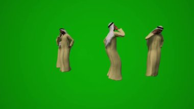 3D grup farklı BAE ve Arap Müslüman erkekler yeşil ekran arkaplan konuşan cep telefonu ve iş arkadaşları ve cep telefonu ofisini kontrol