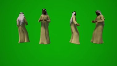 3D grup farklı BAE ve Arap Müslüman erkekler yeşil ekran arkaplan konuşan cep telefonu ve iş arkadaşları ve cep telefonu ofisini kontrol