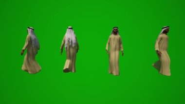 3D grup farklı BAE ve Arap Müslüman erkekler yeşil ekran arkaplan konuşan cep telefonu ve iş arkadaşları ve cep telefonu ofisini kontrol