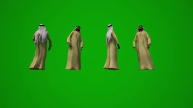 3D grup farklı BAE ve Arap Müslüman erkekler yeşil ekran arkaplan konuşan cep telefonu ve iş arkadaşları ve cep telefonu ofisini kontrol