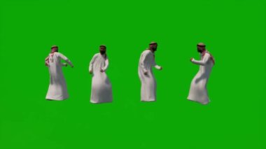 3D grup farklı BAE ve Arap Müslüman erkekler yeşil ekran arkaplan konuşan cep telefonu ve iş arkadaşları ve cep telefonu ofisini kontrol