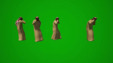 3D grup farklı BAE ve Arap Müslüman erkekler yeşil ekran arkaplan konuşan cep telefonu ve iş arkadaşları ve cep telefonu ofisini kontrol
