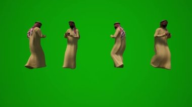 3D grup farklı BAE ve Arap Müslüman erkekler yeşil ekran arkaplan konuşan cep telefonu ve iş arkadaşları ve cep telefonu ofisini kontrol