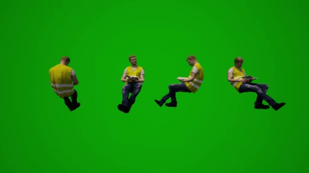 Animated Images Several Street Road Construction Workers Green Screen Sitting — Stock Video