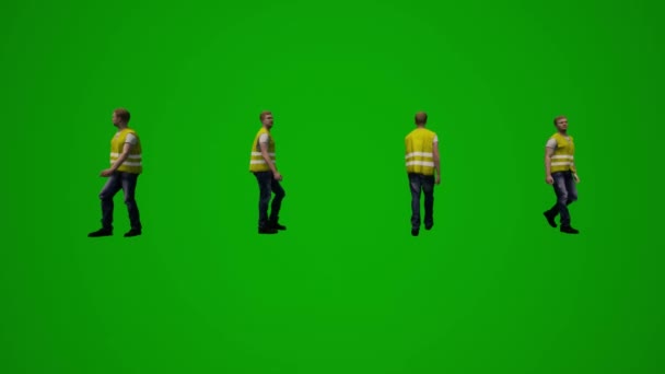 3D複数の建設プロジェクトの労働者緑の画面作業と電話を話す複数の異なるビュー高品質のクロマ — ストック動画