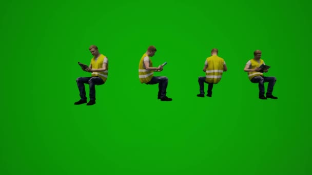 Animowane Obrazy Kilku Robotników Budowlanych Ulicy Dróg Zielony Ekran Siedzi — Wideo stockowe