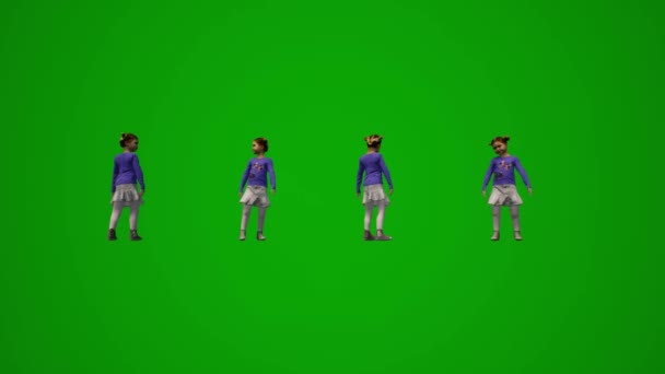 Several Different American Student Girls Green Screen Background Playing School — Stock Video