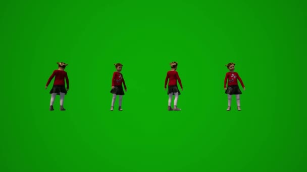 3Dいくつかの異なるアメリカの学生の女の子緑の画面の背景演奏学校の庭と彼女の友人と話をし いくつかの異なるビューを実行 — ストック動画