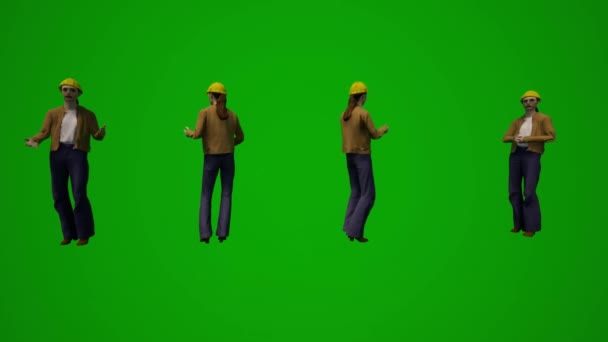 3D複数の建物の監督者緑の画面の歩行や作業やショッピング 複数の異なるビューと高品質のクロマをリラックス — ストック動画