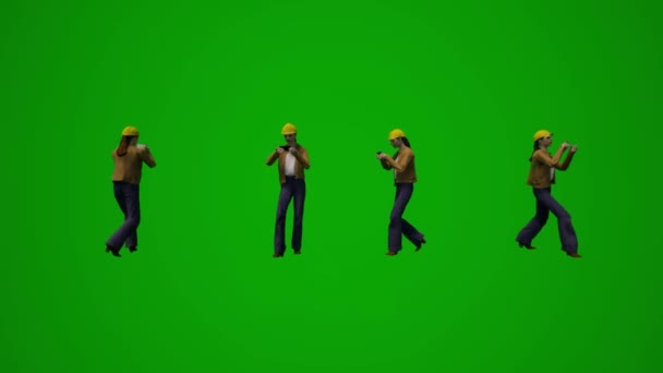 3D複数の建物の監督者緑の画面を歩くと仕事やショッピングや旅行やダンスいくつかの異なるビューと高品質のクロマ — ストック動画