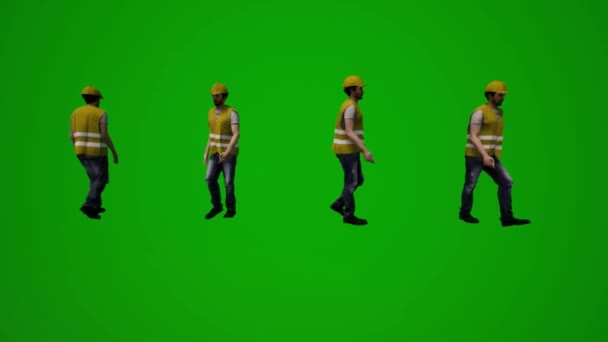 Декілька Будівельних Керівників Зелений Екран Ходьби Роботи Покупки Подорожі Танці — стокове відео