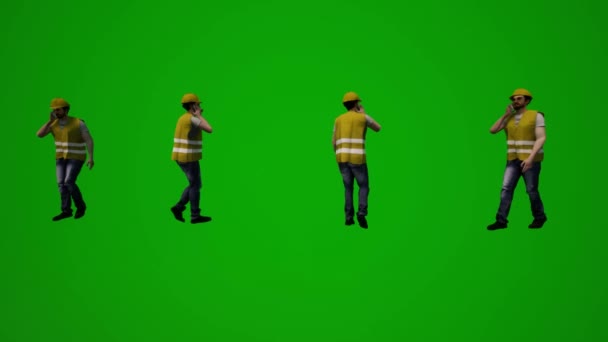 Декілька Будівельних Керівників Зелений Екран Ходьби Роботи Покупки Подорожі Танці — стокове відео