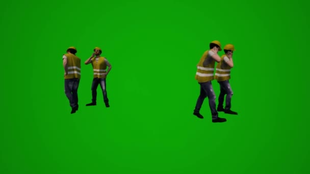 Múltiples Trabajadores Del Proyecto Construcción Pantalla Verde Trabajando Hablando Teléfono — Vídeos de Stock