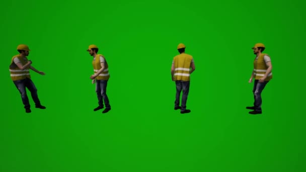 Mehrere Bauarbeiter Green Screen Arbeiten Und Telefonieren Mehrere Verschiedene Ansichten — Stockvideo