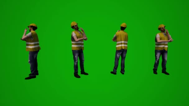 Mehrere Bauarbeiter Green Screen Arbeiten Und Telefonieren Mehrere Verschiedene Ansichten — Stockvideo
