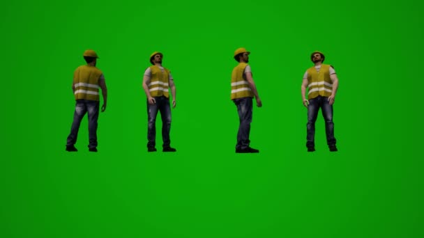3D複数の建設プロジェクトの労働者緑の画面作業と電話を話す複数の異なるビュー高品質のクロマ — ストック動画