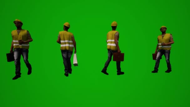 Кілька Архітекторів Будівельників Зелений Екран Ходьби Роботи Копання Вимірювання Кількох — стокове відео