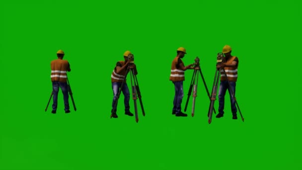 건축가들 노동자들이 스크린을 일하고 측정하고 견해높은 품질의 크로마 — 비디오