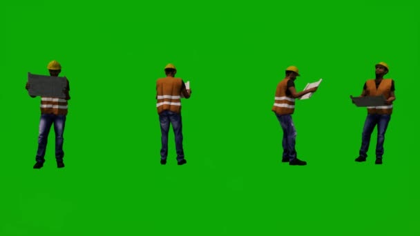 Několik Různých Továrních Dělníků Zelená Obrazovka Pozadí Mluvení Chůze Tanec — Stock video