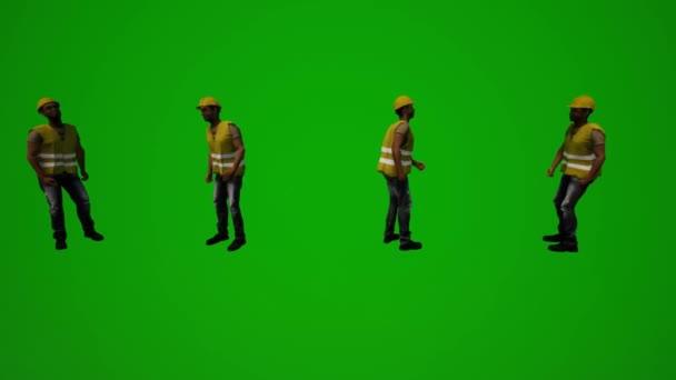 Кілька Різних Заводських Робітників Зелений Екран Фону Розмовляти Ходити Танцювати — стокове відео