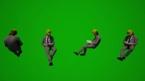 Varios Contratistas Municipales Diferentes Pantalla Verde Sentado Pensando Hablando Trabajando — Vídeos de Stock