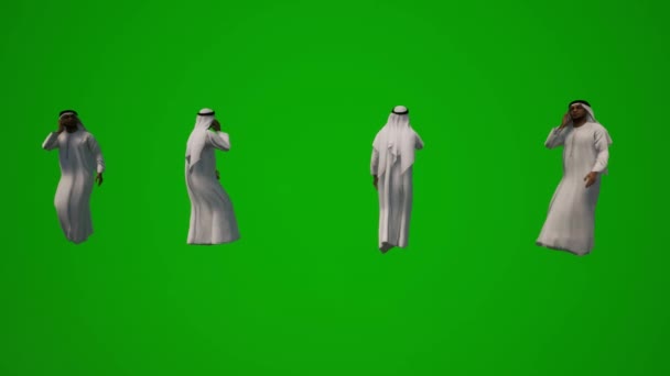 Several Arab Sheikhs Different Arabic Clothes Green Screen Walking Sitting — Stock Video