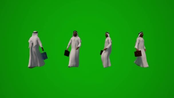 Boyutlu Arap Şeyhleri Farklı Arap Giysileri Yeşil Ekran — Stok video