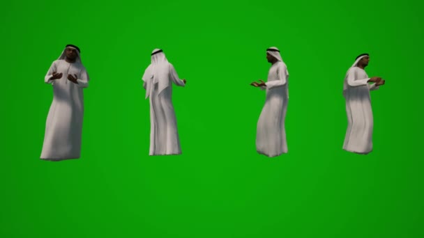 Több Arab Sejk Különböző Arab Ruhák Zöld Képernyő Séta Iszik — Stock videók