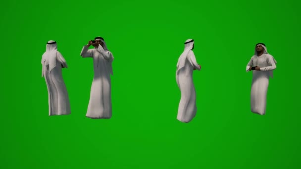 Flera Arabiska Shejker Olika Arabiska Kläder Grön Skärm Promenader Och — Stockvideo