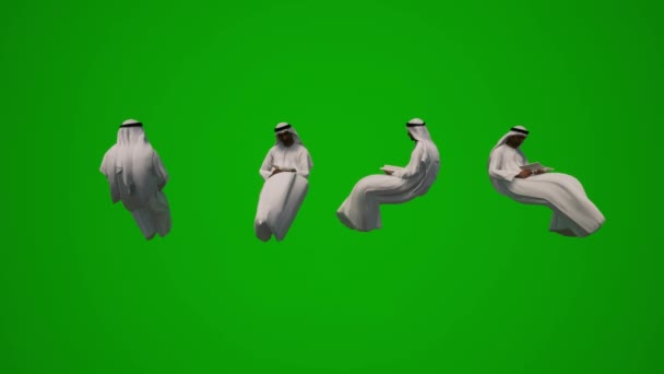 3Dいくつかのアラブ人の男性アラビア服 異なる緑の画面に座って話をし 携帯電話で作業展覧会複数のビューとクロマ — ストック動画