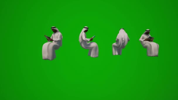 3D几个阿拉伯酋长不同的阿拉伯服装绿色屏幕走着 喝着好几种观点和色彩 — 图库视频影像