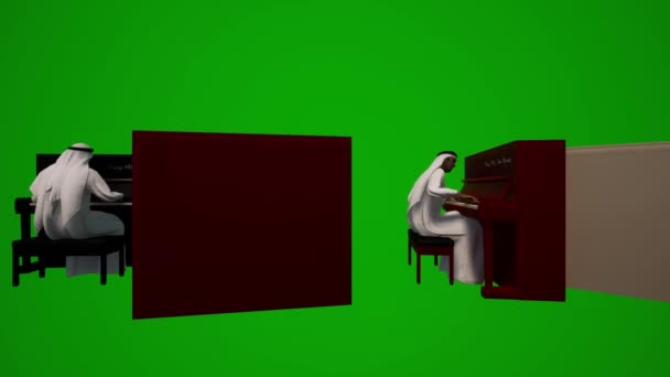 3Dいくつかのアラブ人の男性アラビア服 異なる緑の画面に座って話をし 携帯電話で作業展覧会複数のビューとクロマ — ストック動画
