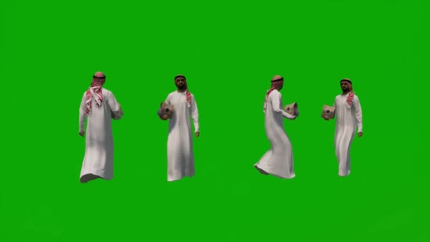 Varios Jeques Árabes Diferentes Ropa Árabe Pantalla Verde Caminar Sentarse — Vídeos de Stock