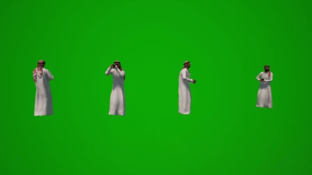 Flera Arabiska Shejker Olika Arabiska Kläder Grön Skärm Promenader Och — Stockvideo