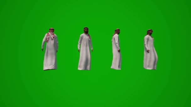 Несколько Арабских Шейхов Разные Арабские Одежды Зеленый Экран Ходить Сидеть — стоковое видео