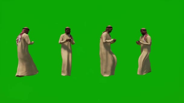 3Dいくつかの異なるアメリカのイスラム教徒の緑の画面の背景話や歩行や飲酒やその他の活動いくつかの異なるビュー高品質のクロマ — ストック動画