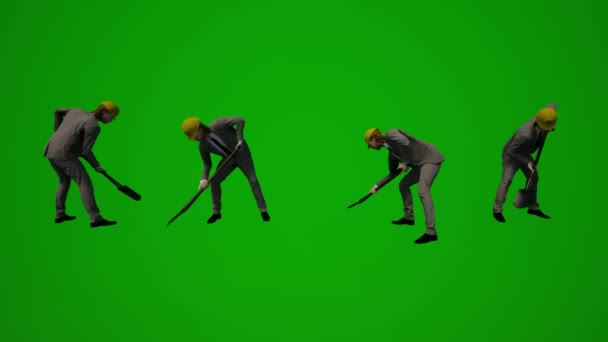 Several Different Municipal Contractors Green Screen Walking Working Digging Several — Stock Video
