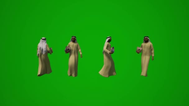 3Dグループ別Uaeとアラブのイスラム教徒の男性緑の画面背景話携帯電話や同僚や携帯電話のオフィスをチェック複数の異なるビュークロマ — ストック動画