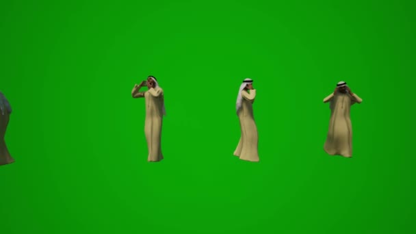 Grupp Olika Förenade Arabemiraten Och Arabiska Muslimska Män Grön Skärm — Stockvideo