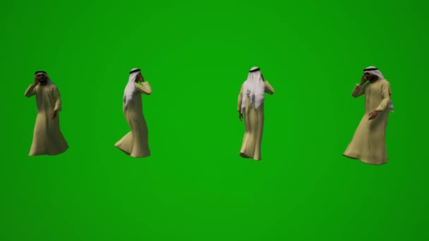 Grupp Olika Förenade Arabemiraten Och Arabiska Muslimska Män Grön Skärm — Stockvideo