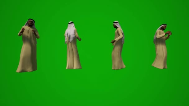3Dグループ別Uaeとアラブのイスラム教徒の男性緑の画面背景ショッピング飲料と旅行空港いくつかの異なるビュークロマ — ストック動画