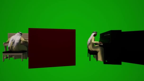 3Dグループ別Uaeとアラブのイスラム教徒男性緑の画面背景同僚と話をし 携帯電話のモスクをチェック座っていくつかの異なるビュークロマ — ストック動画