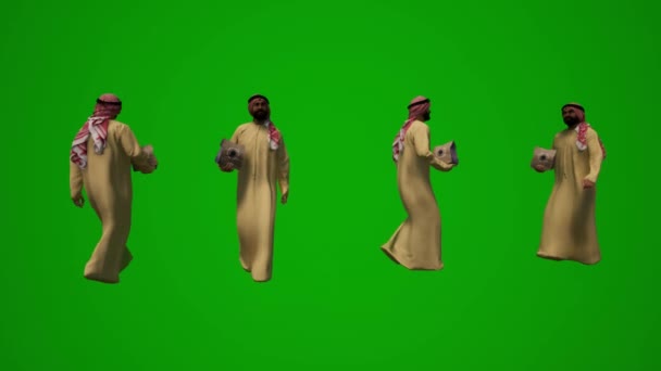 Grupo Diferentes Emiratos Árabes Árabes Musulmanes Hombres Pantalla Verde Fondo — Vídeos de Stock