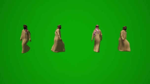 Несколько Арабских Шейхов Разные Арабские Одежды Зеленый Экран Ходить Сидеть — стоковое видео
