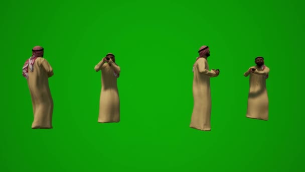 Varios Jeques Árabes Diferentes Ropa Árabe Pantalla Verde Caminar Sentarse — Vídeo de stock